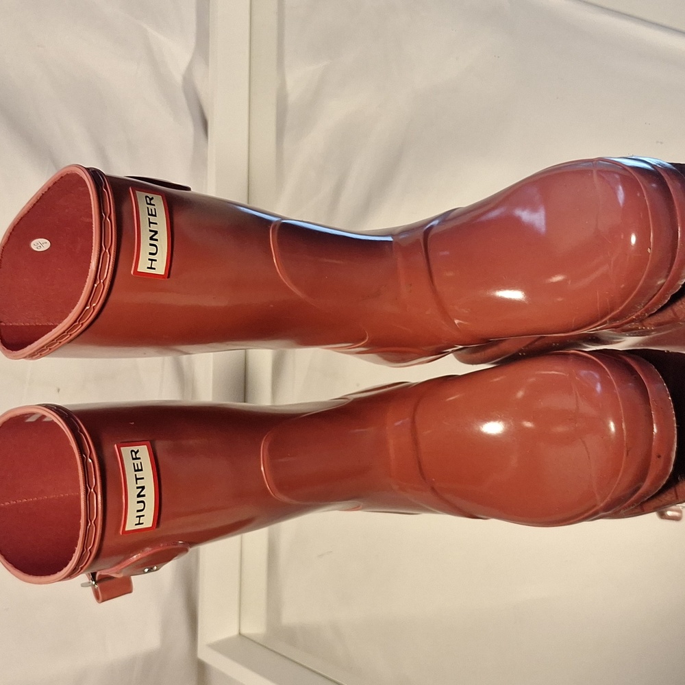 Hunter Glossy Mauve Pink Tall Boots Almost Perfect Condition - Picture 4 of 10